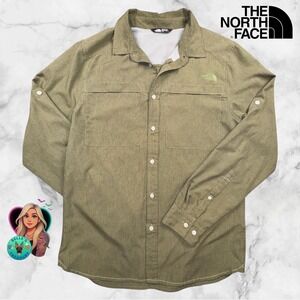 The North Face Shirt Men's Medium Green Roll Tab Sleeve Button Up Vented Ripstop
